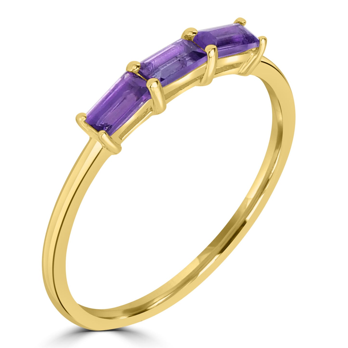 Heidi 14k Gold over Sterling Silver Amethyst Gemstone Stackable 3-Stone Baguette Ring