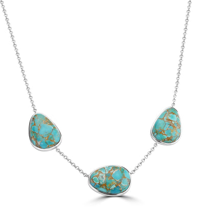 Gemistry GG Collection Sonoran Turquoise Cabochon Gemstone Station Necklace for Women in 925 Sterling Silver, 20 inch