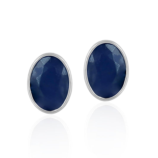 14K White Gold Oval Sapphire Gemstone Stud Earrings