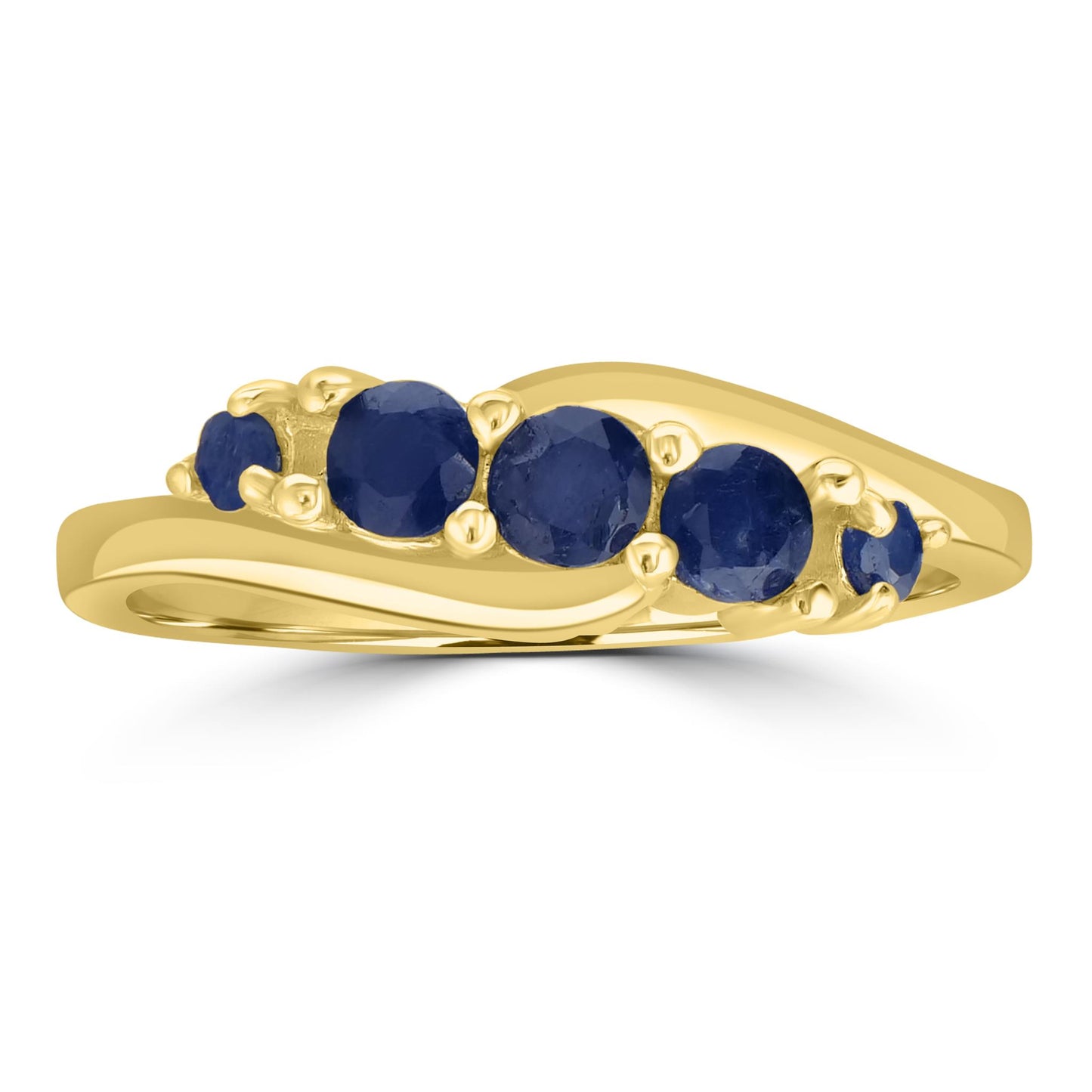 Angela 14K Gold Over Sterling Silver Blue Sapphire 5-Stone Wave Ring, Sizes 6 to 8