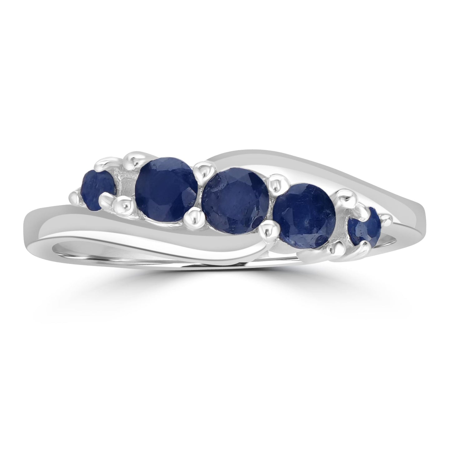 Angela Sterling Silver Blue Sapphire 5-Stone Wave Ring, Sizes 6 to 8