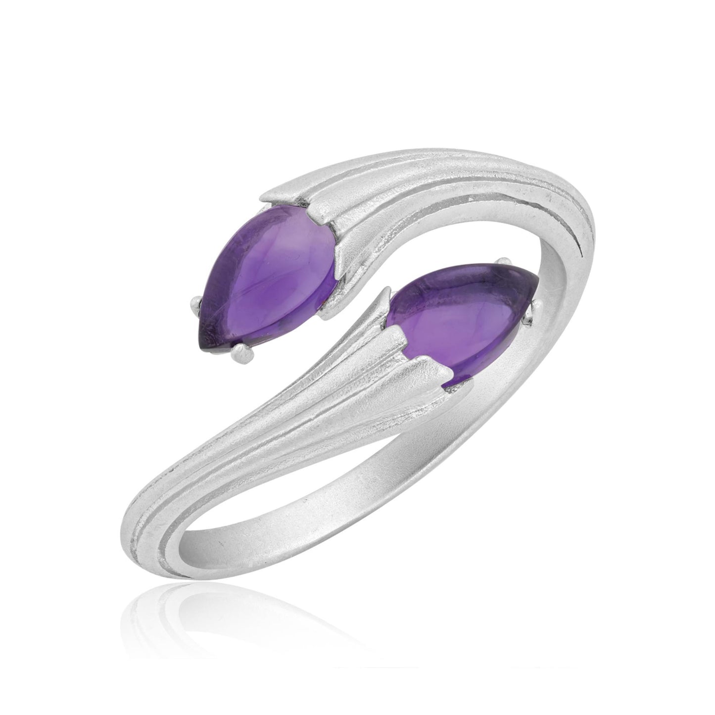 Sterling Silver Amethyst Gemstone Bypass Ring, Satin Finish, Sizes 7 to 9