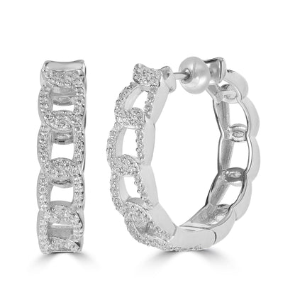 Judy Crowell Jewelry Sterling Silver Chain Link Cubic Zirconia Hoop Earrings