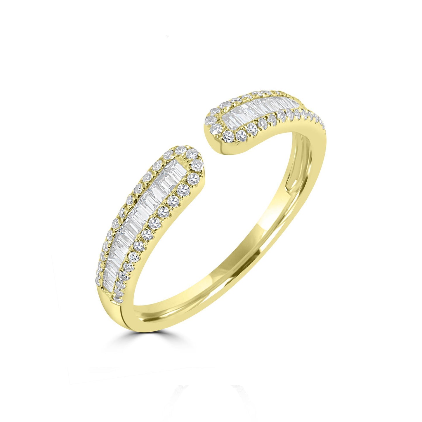 14K Gold Round and Baguette Diamond Cuff Ring, .30 Carats, Sizes 6 to 8