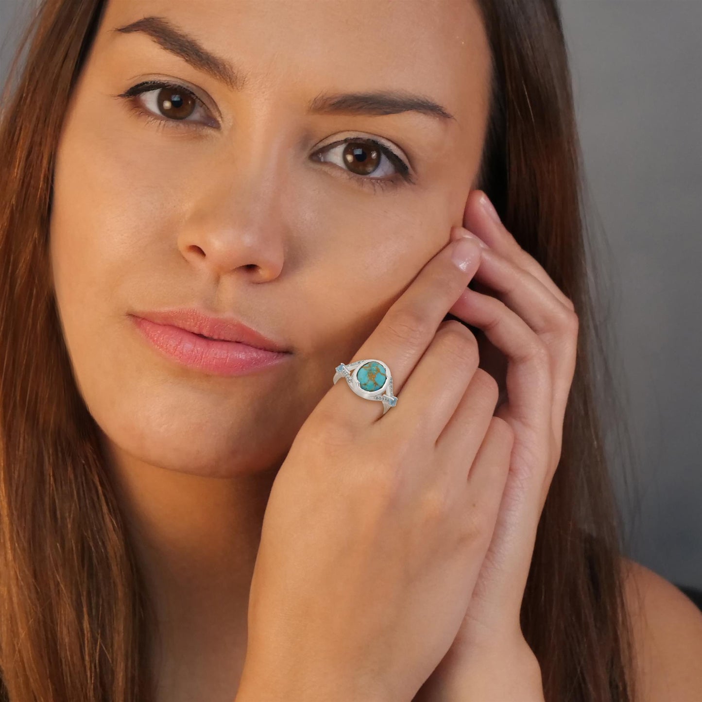 Women Sterling Silver Oval Turquoise and Blue Topaz Gemstone Split Shank Ring | Birthstone Jewelry Gift for Her Birthday | Wedding | Anniversary (Ring Size 6)