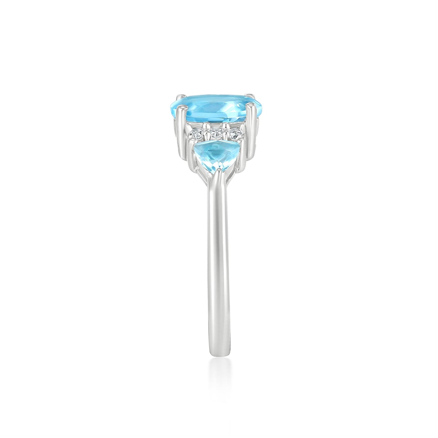 Sterling Silver Blue Topaz and Cubic Zirconia 3-Stone Ring, Sizes 7 to 9