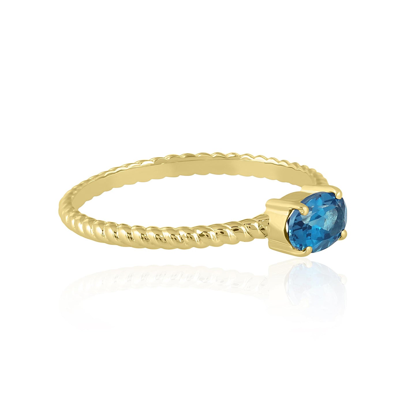 Fiona 14k Gold Oval Solitaire Blue Topaz Gemstone Stackable Ring