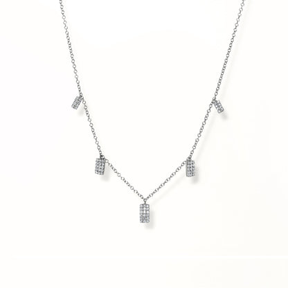 14K White Gold 0.17 Ct Round Diamond Rectangular Charm Necklace, 15 Inches