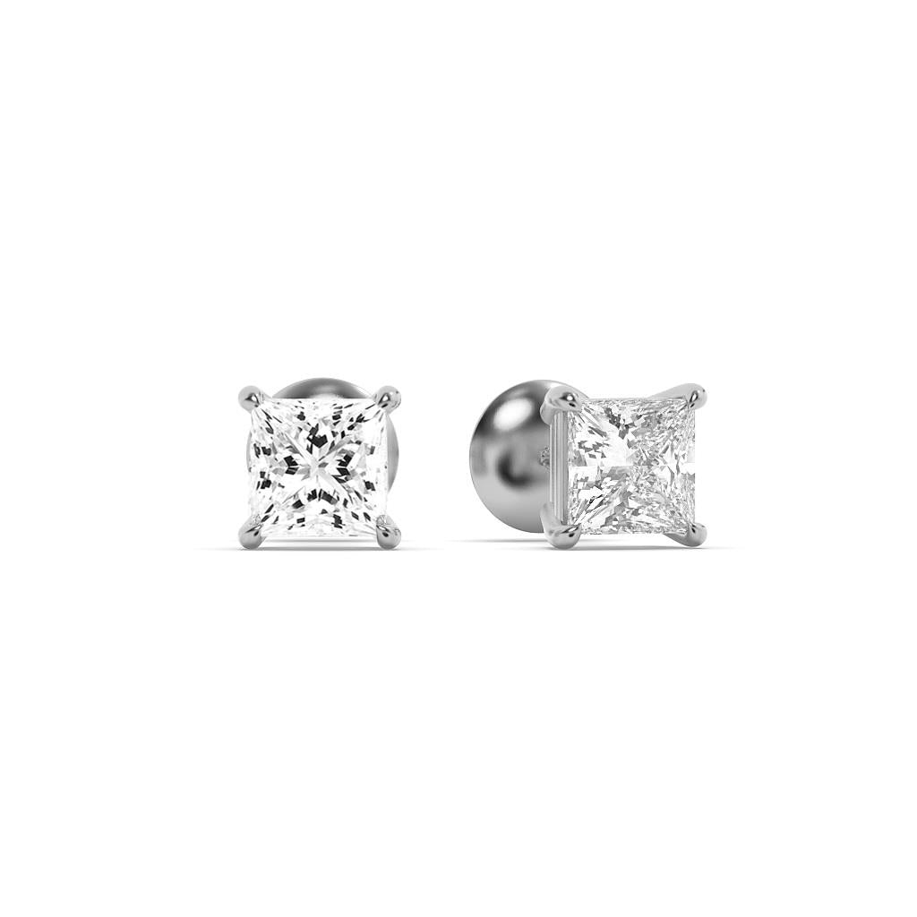 14K White Gold 2.0 CTTW Lab Grown Diamond Princess Cut Stud Earrings