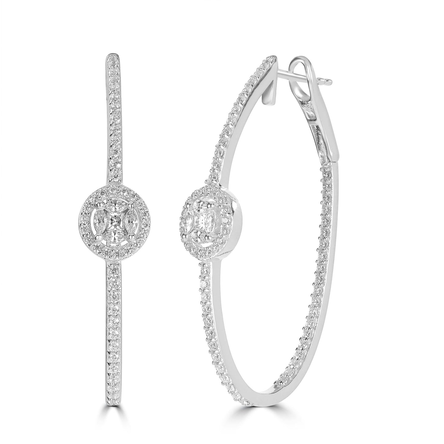 Gemistry Judy Crowell Jewelry Sterling Silver Cubic Zirconia Halo Cubic Zirconia Hoop Earrings