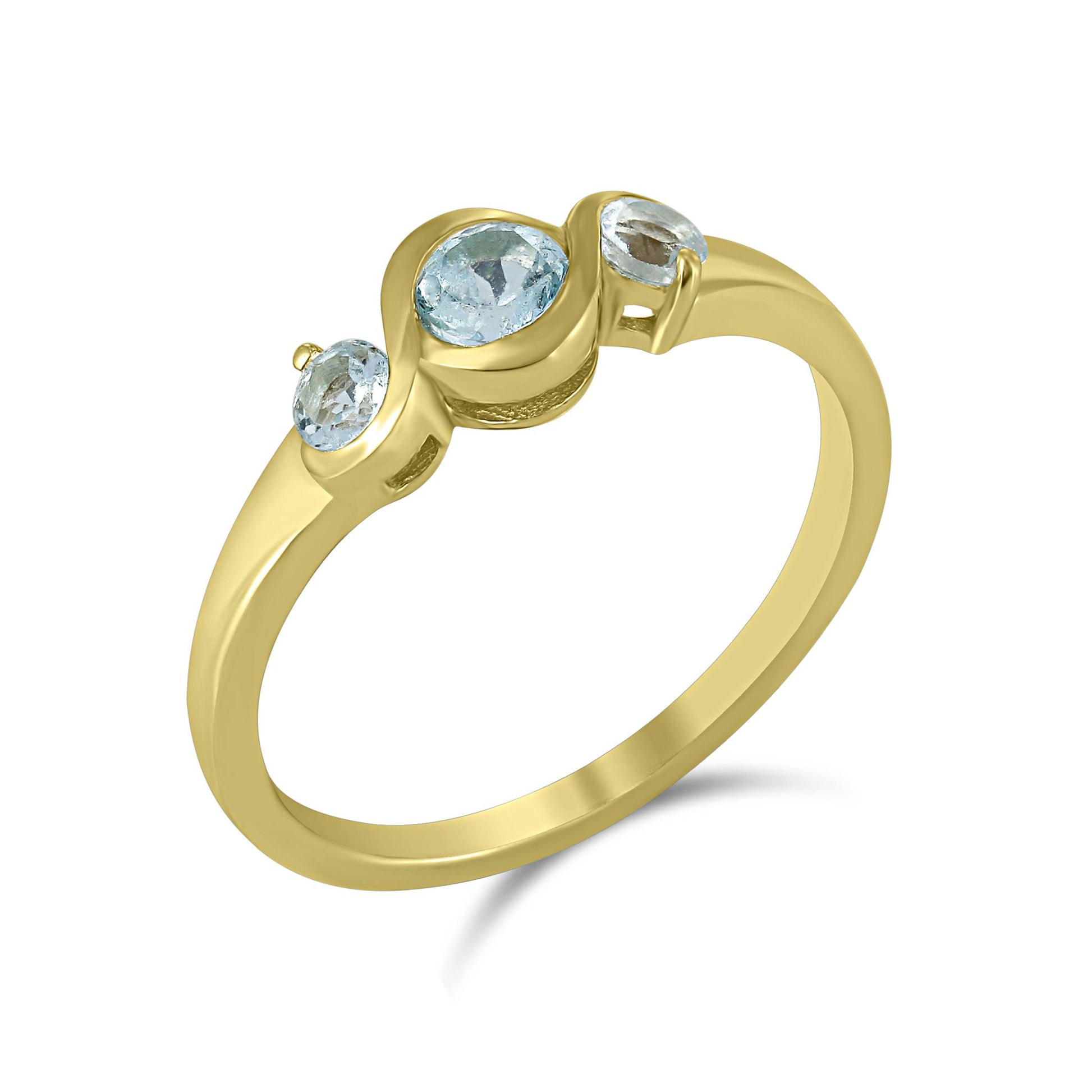 Cora 14k Gold over Sterling Silver Swiss Blue Topaz Gemstone Stackable 3-Stone Round Bezel Ring