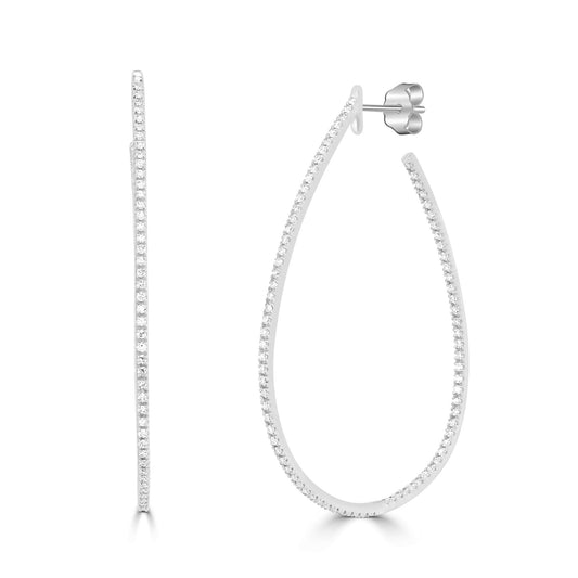 Gemistry 14K White Gold 0.46 Ct Round Diamond Teardrop Hoop Earrings April Birthstone Month, Gift For Her (GH Color, SI1 Clarity)