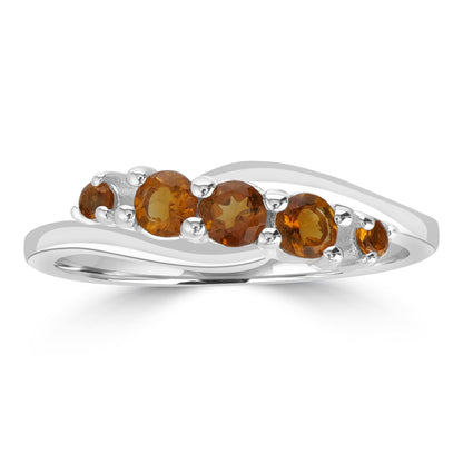 Angela Sterling Silver Citrine 5-Stone Wave Ring, Sizes 6 to 8