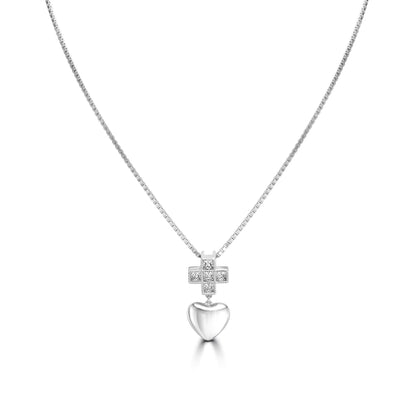 Kathy Levine Sterling Silver Cubic Zirconia Cross and Heart Pendant Necklace