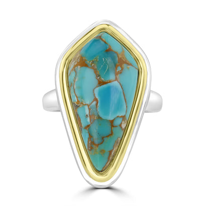 GG Collection 2-Tone Sterling Silver Sonoran Turquoise Freeform Ring, Sizes 5 to 10