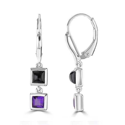 GG Collection  Sterling Silver Square Gemstone Drop Earrings