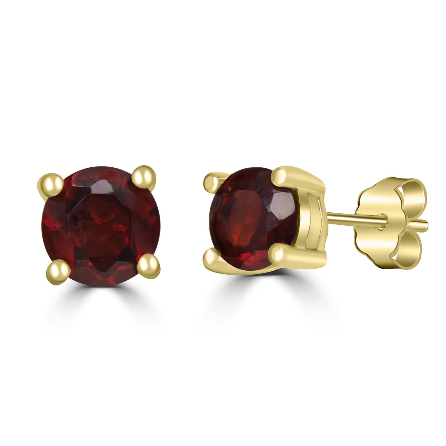 Gemistry Classic Womens or Girls 14K Yellow Gold Genuine Garnet Round Shaped Stud Earring January Birthstone Jewelry Gift for Her Birthday| Wedding | Anniversary