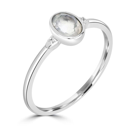 Kate Sterling Silver Moonstone and White Topaz Stackable Oval Ring, Sizes 6 to 8