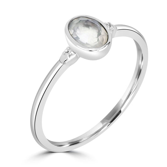 Kate Sterling Silver Moonstone and White Topaz Stackable Oval Ring, Sizes 6 to 8