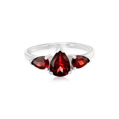 Sterling Silver Garnet 3-Stone Pear-Cut Ring, Sizes 7 to 9