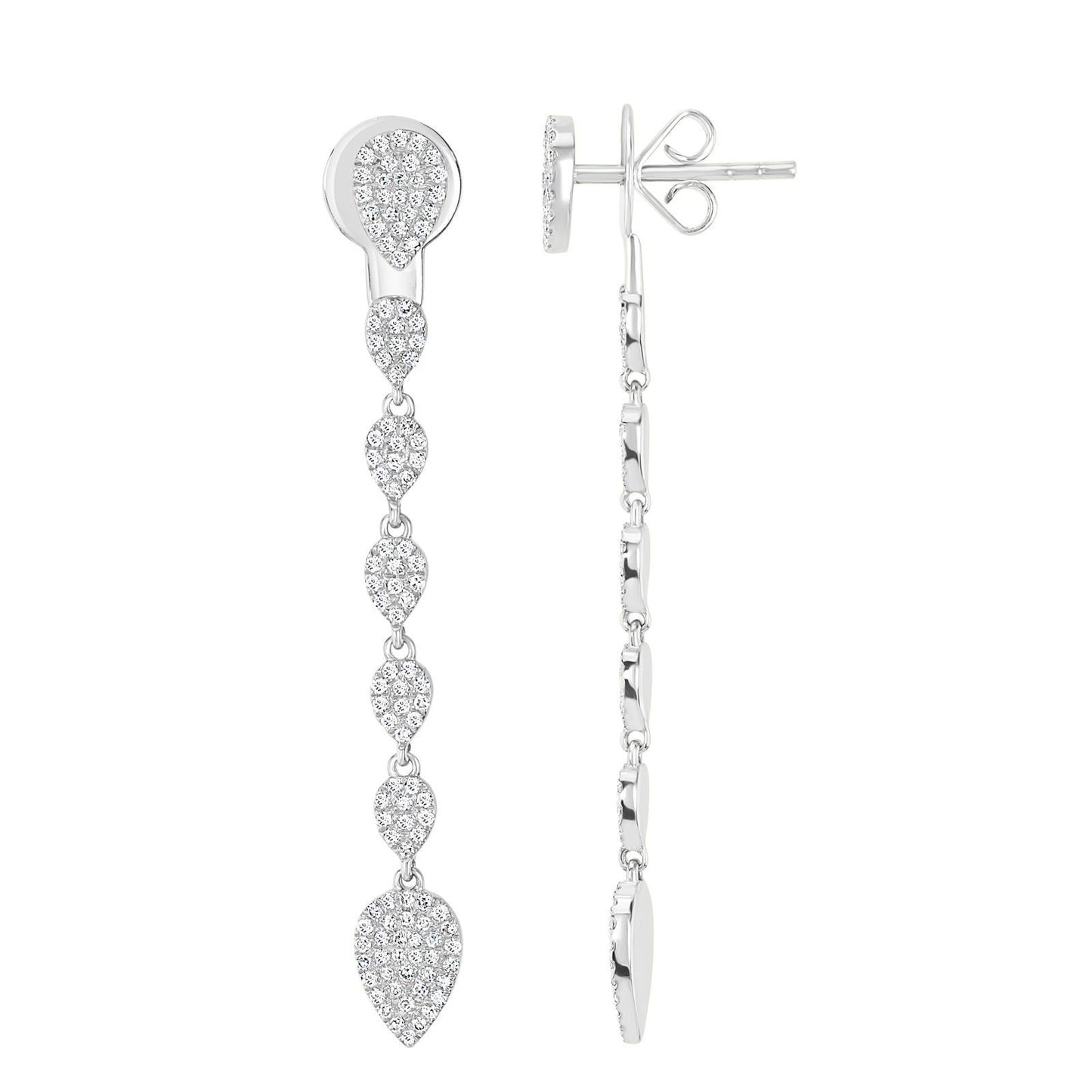 14K White Gold 0.52 Carat Round Diamond Pear Drop Earrings