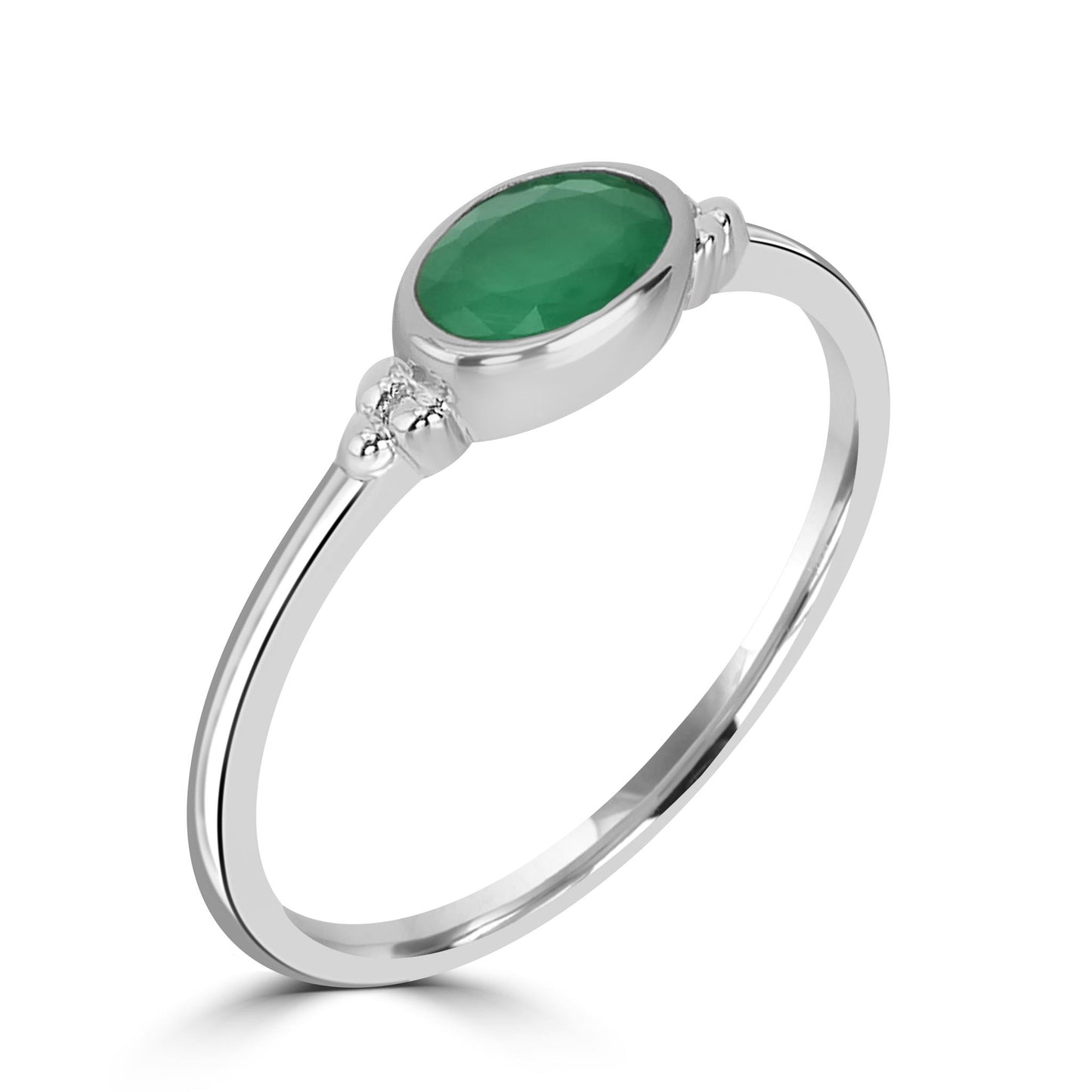 East-West Sterling Silver Emerald Stackable Solitaire Bezel Ring, Sizes 6 to 8