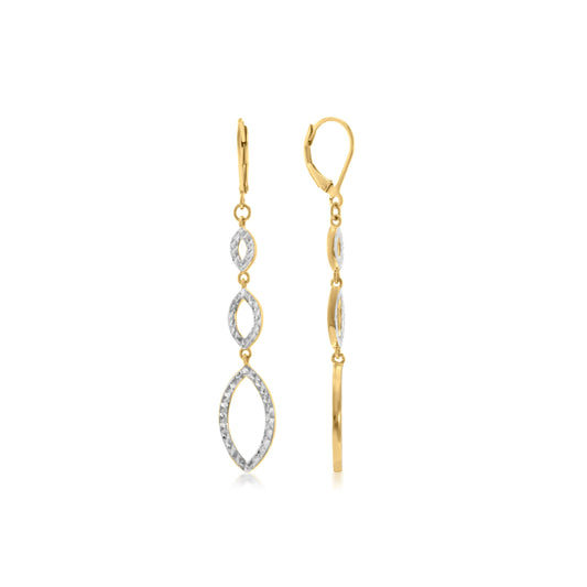 Judy Crowell Jewelry 14K Gold Over Sterling Silver Diamond Cut Triple Drop Leverback Earrings