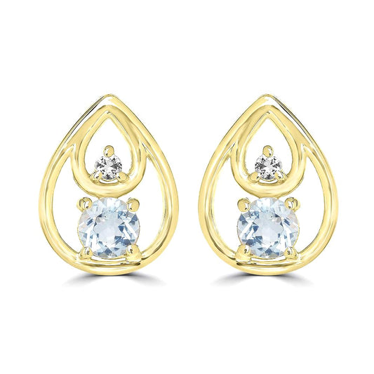 Gemistry 14K Gold Over 925 Sterling Silver Round Blue & White Topaz Stud Earrings