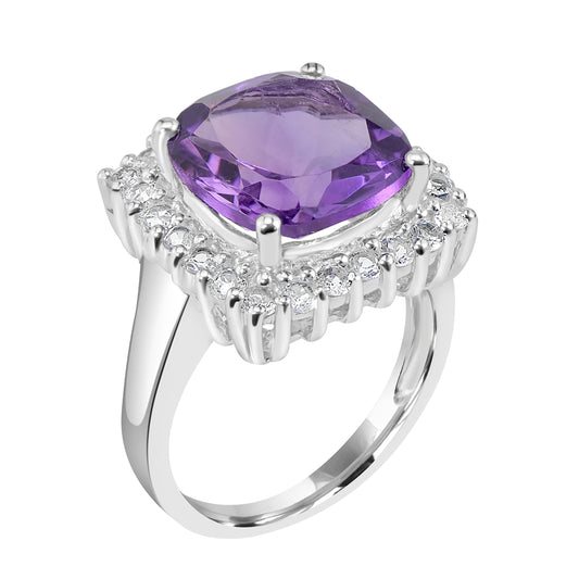 Sterling Silver Amethyst and White Topaz Square Ring, Sizes 5 and 11