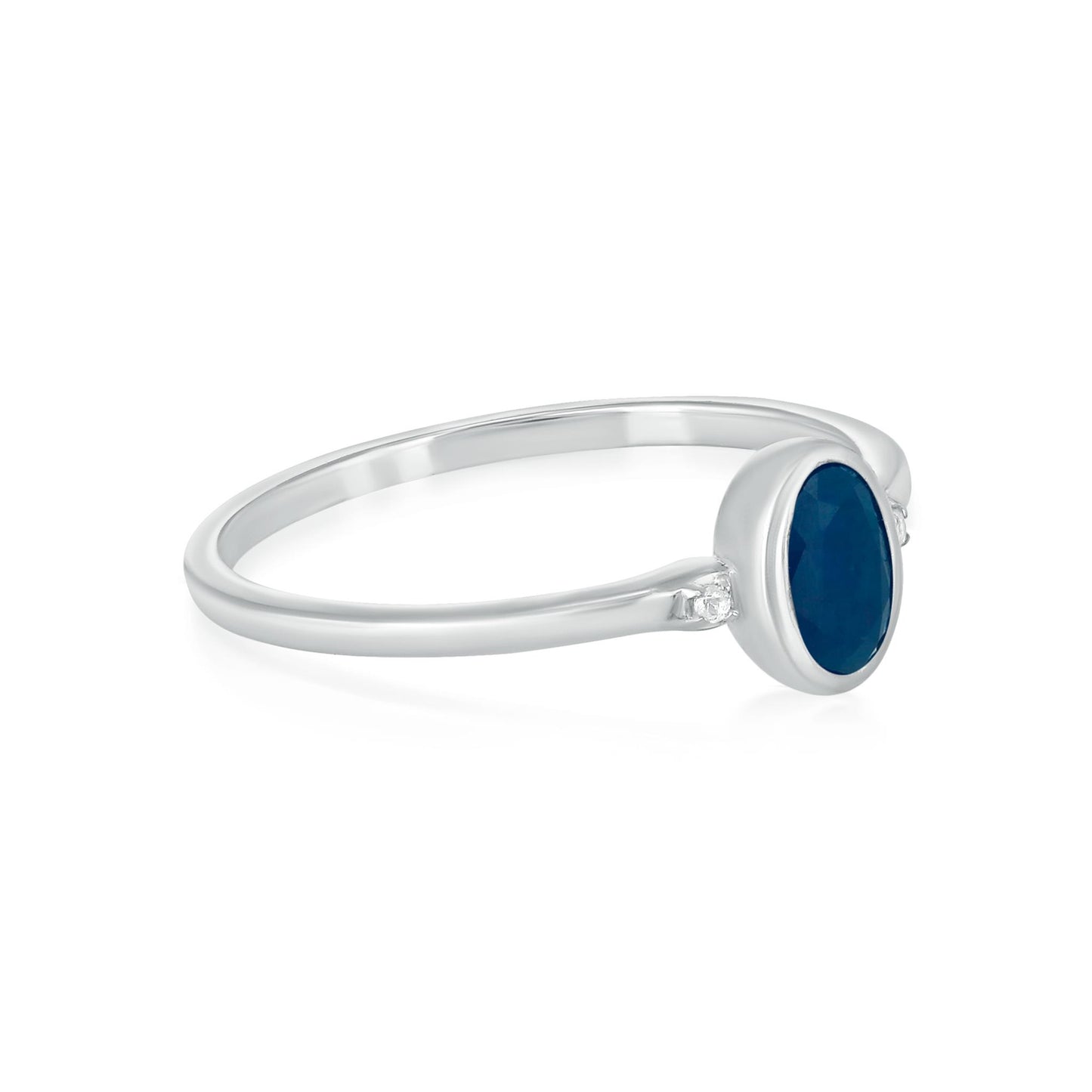 Kate Sterling Silver Blue Sapphire and White Topaz Stackable Oval Ring, Sizes 6 to 8