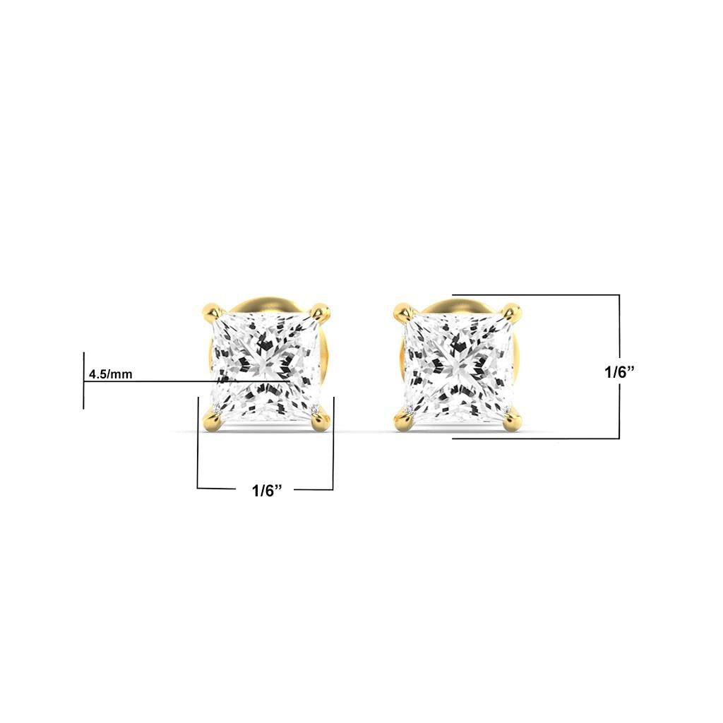 14K Gold 1.0 CTTW Lab Grown Diamond Princess Cut Stud Earrings