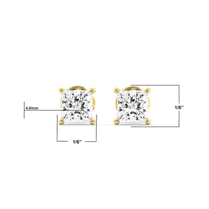 14K Gold 1.0 CTTW Lab Grown Diamond Princess Cut Stud Earrings