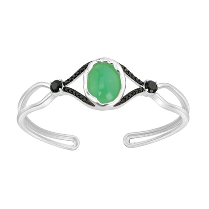 Gemistry Women Sterling Silver Oval Chrysoprase Cabochon Gemstone Cuff Bangle | Birthstone Jewelry Gift for Her Birthday | Wedding | Anniversary