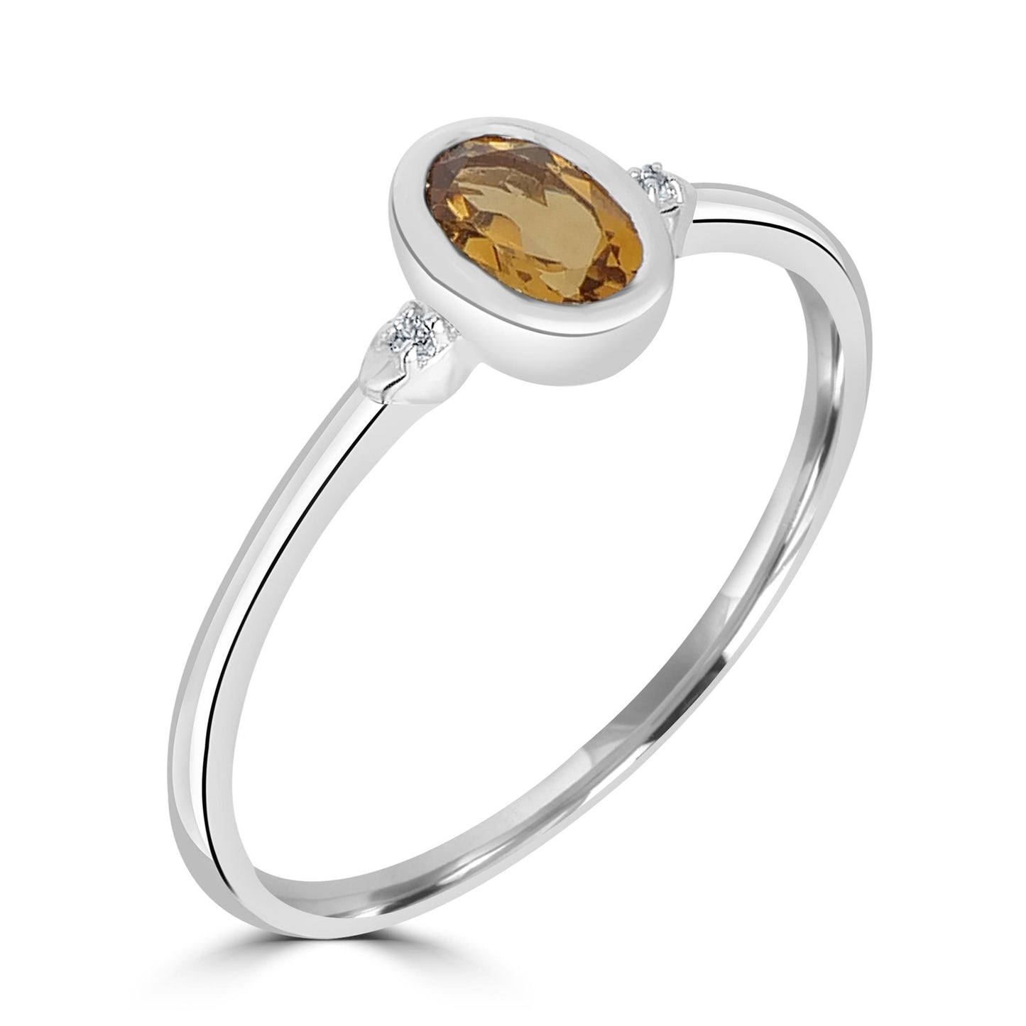 Kate Sterling Silver Citrine and White Topaz Stackable Oval Ring, Sizes 6 to 8