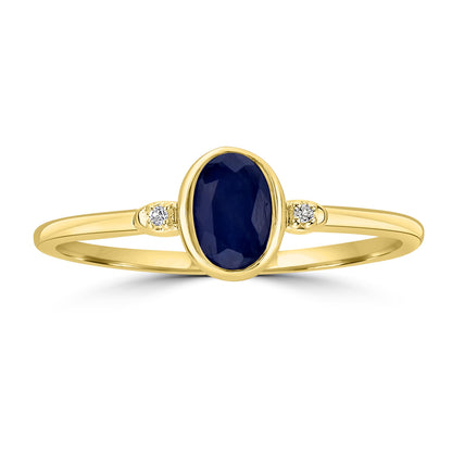 Kate 14K Gold Over Sterling Silver Blue Sapphire and White Topaz Stackable Oval Ring, Sizes 6 to 8