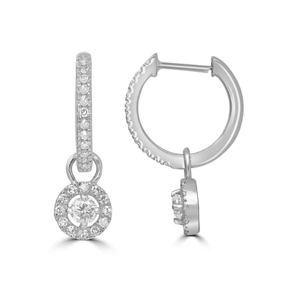 Gemistry Womens or Girls White Gold, Round White Diamond Dangle Earrings April Birthstone Month, Gift For Her (GH Color, SI1 Clarity)