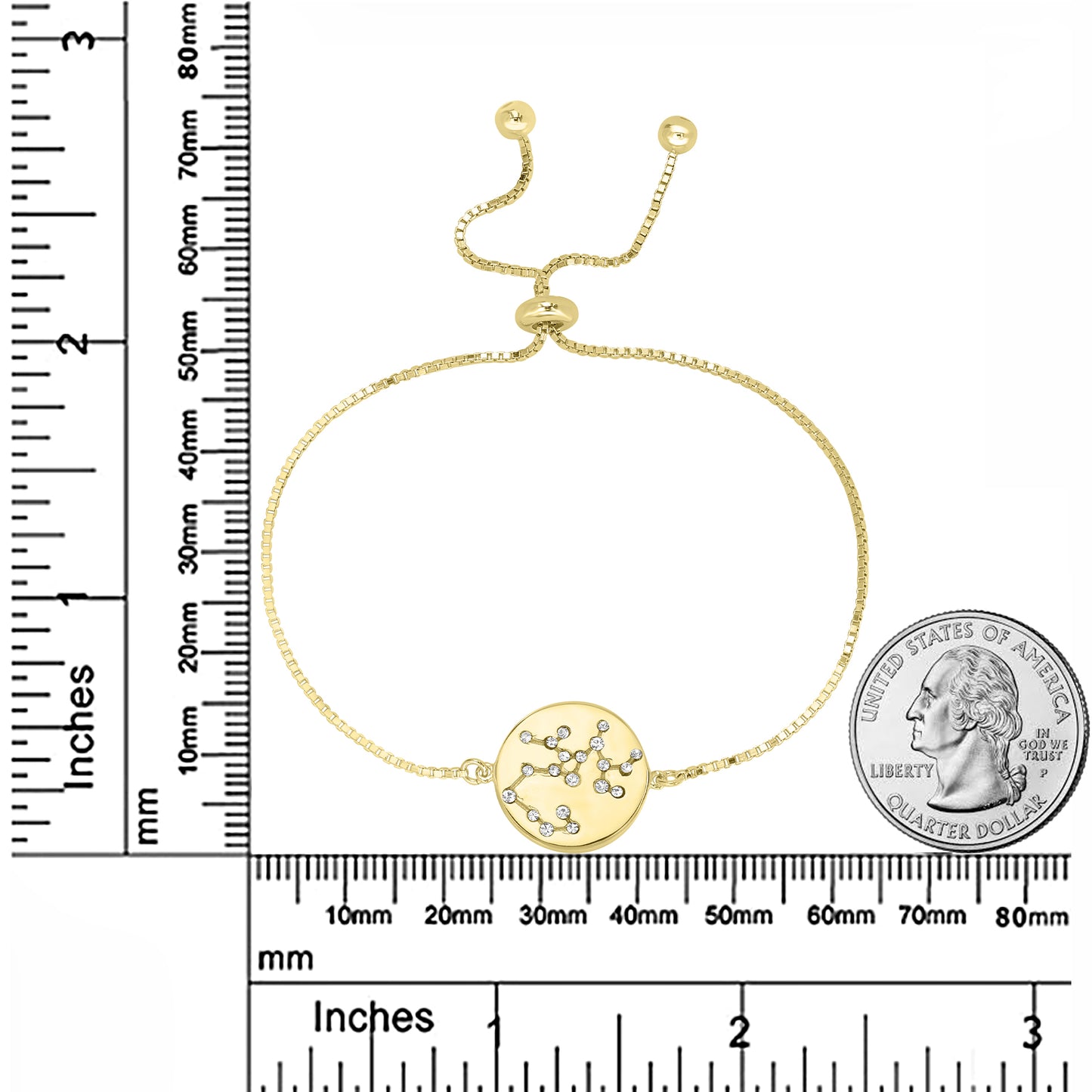 Sterling Silver or Gold Over Sterling Silver Sagittarius Zodiac Crystal Bracelet with Adjustable Chain 5 to 9 Inches