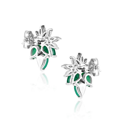 14K White Gold Emerald and White Topaz Stud Earrings