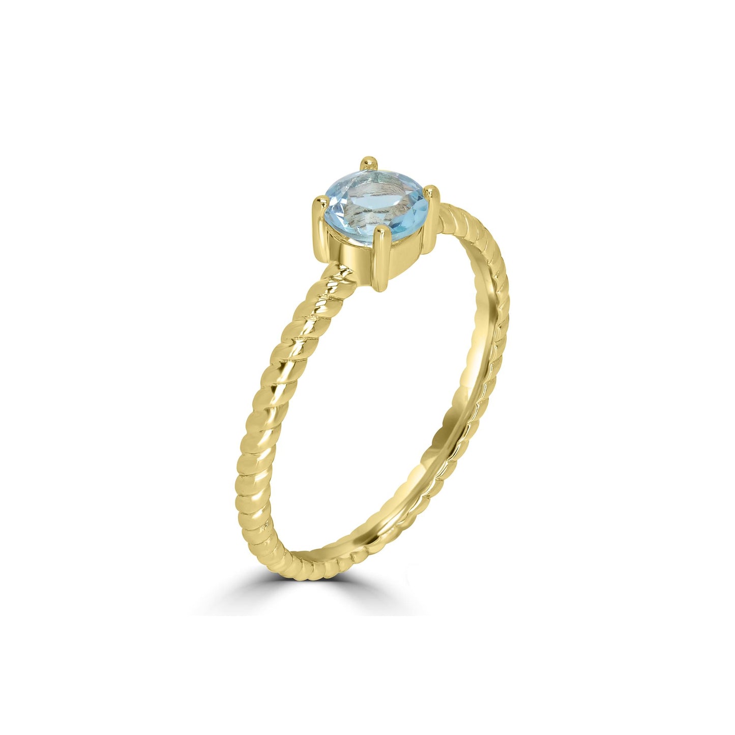 Nora 14k Gold Round Solitaire Blue Topaz Gemstone Stackable Ring