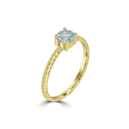 Nora 14k Gold Round Solitaire Blue Topaz Gemstone Stackable Ring