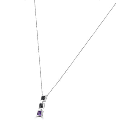 Gemistry "GG Collection Square Black Jade, Amethyst Gemstone High Polish Pendant Necklace in Sterling Silver