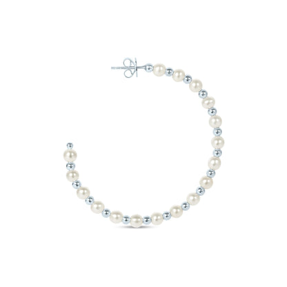 Gemistry White Cultured Freshwater Pearl June Birthstone Hoop Earrings in 925 Sterling Silver