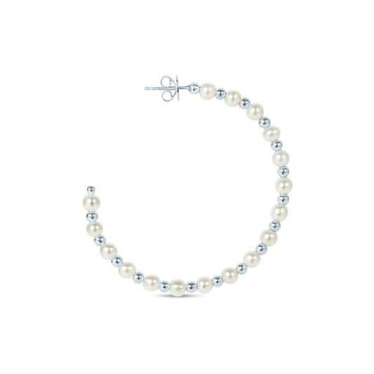 Sterling Silver White Cultured Freshwater Pearl Hoop Earrings