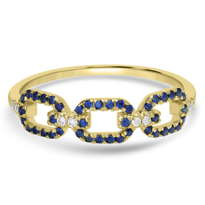 Alice 14k Gold Blue Sapphire Gemstone Link Stackable Ring