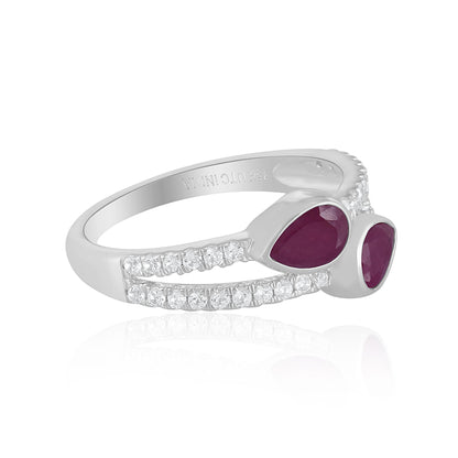 14K White Gold Ruby and White Topaz Bypass Ring