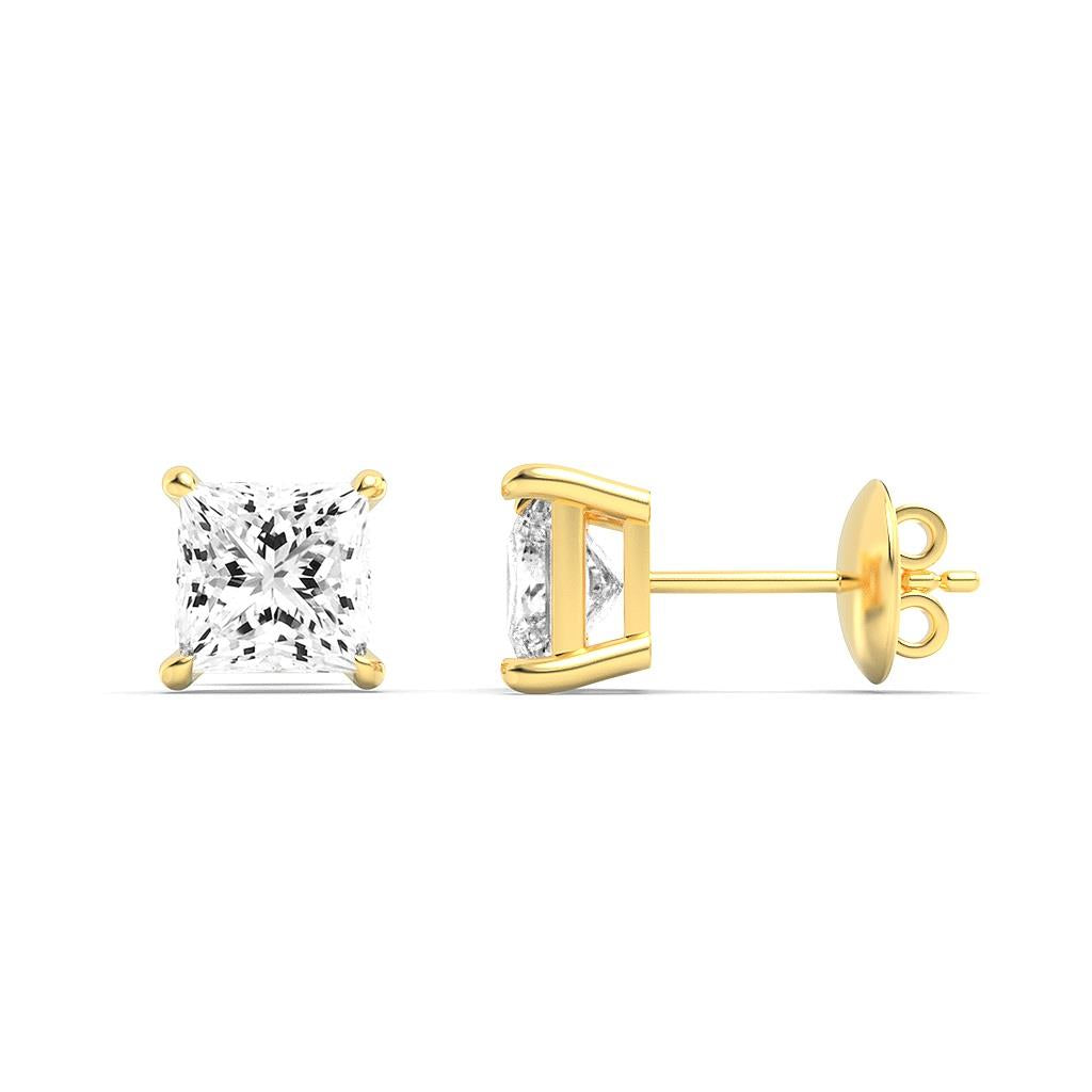 14K Gold 5.0 CTTW Lab Grown Diamond Princess Cut Stud Earrings