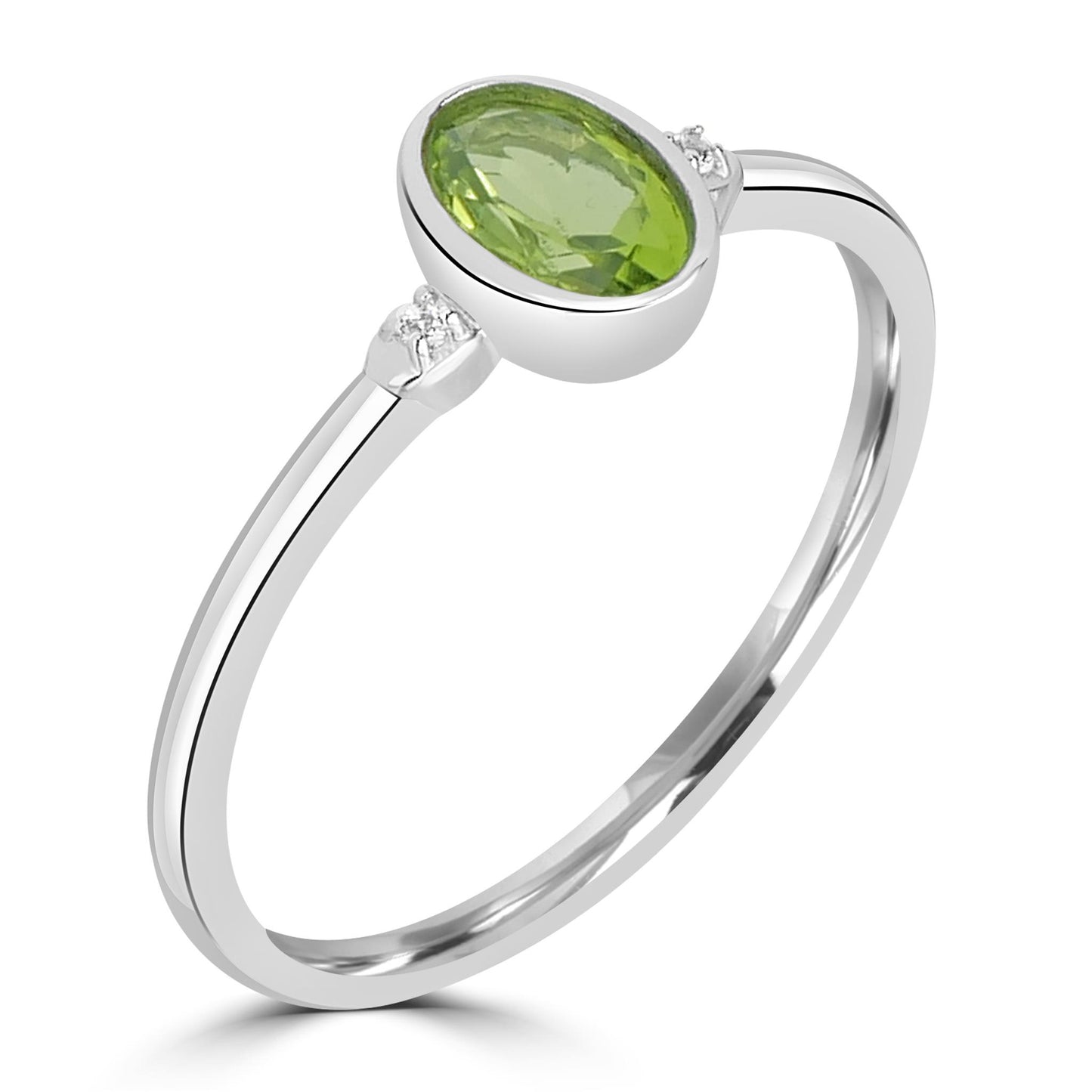 Kate Sterling Silver Peridot and White Topaz Stackable Oval Ring, Sizes 6 to 8