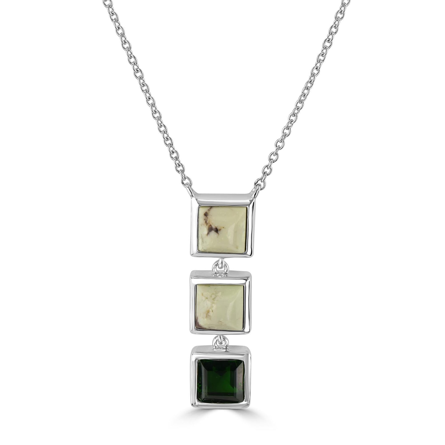 Gemistry "GG Collection Square lemon chrysoprase Gemstone High Polish Pendant Necklace in Sterling Silver