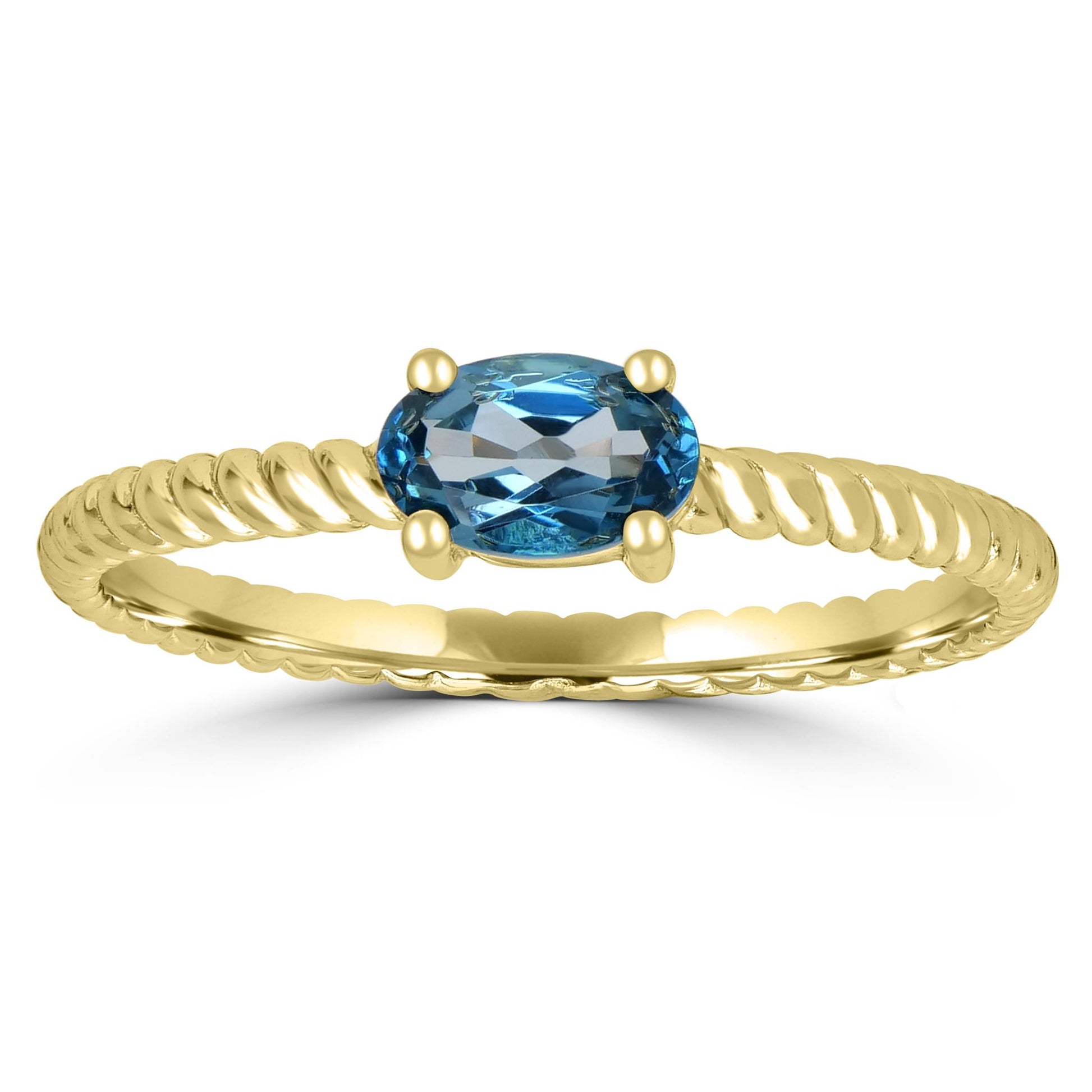 Fiona 14k Gold Oval Solitaire Blue Topaz Gemstone Stackable Ring