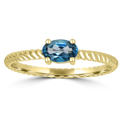 Fiona 14k Gold Oval Solitaire Blue Topaz Gemstone Stackable Ring